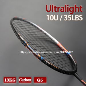 Badminton Rackets 100 Full Carbon Fiber Strung 10U Tension 22 35LBS 13kg Training Racquet Speed Sports With Bags For Adult 230311