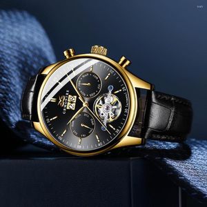 Orologi da polso GRMONTRE Orologi meccanici automatici da uomo Orologi in pelle impermeabili Data settimana Nero Fashio Classico da polso Reloj Hombre 2023