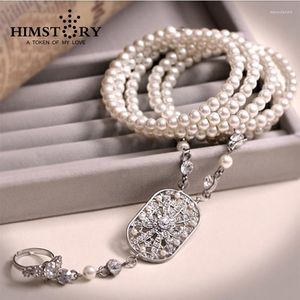 Cazibe bilezikleri Himstory Great Gatsby Rhinestone İnci Bileklik Gelin Tassel Düğün Takı