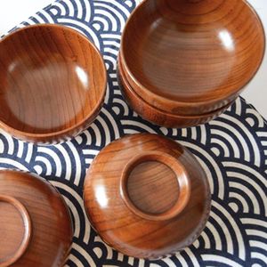 Bowls Japanese Style Solid Wooden Bowl Soup Rice Noodles Serving Round Tableware For Restaurant Kitchen Dinnerware