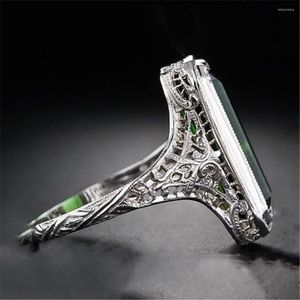 Klusterringar 925 Sterling Silver Color Emerald Ring for Women Pure Bijoux Femme Mujer Jewelry Gemstone Sliver Bizuteria