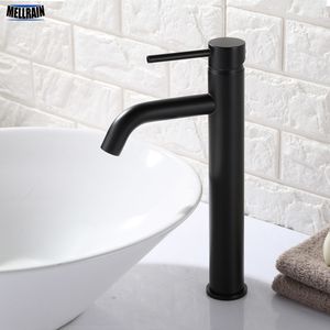 Bathroom Sink Faucets Matt Black Gold Round Style Basin Water Tap Brass Bathroom Faucet Single Hole Deck Mount Water Mixer 230311