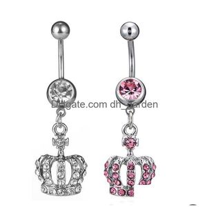 Navel Bell -knappringar D0698 Crown Belly Ring 14GA 10 mm Längd Drop Leverans smycken Body Dhgarden Dhigd