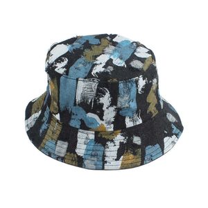 HBP Painted Wide Graffiti Brim Denim Hats for Women Men Summer Panama Vintage Washed Cotton Bucket Cap Beh Sun Fisherman Hat P230311