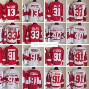 1926-1999 영화 레트로 CCM 하키 저지 자수 91 Sergeifedorov 13 Paveldatsyuk 31 Curtisjoseph 33 Krisdraper 40 Henrikzetterberg 빈티지 유니폼