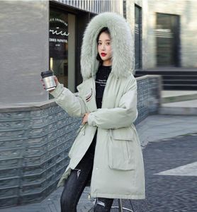 Ontwerpers Winter Down Gededed Jacket Women Mid Length Fashion Big Fur Collar Parka Plush Liner Winter geborduurde jas Warm Outw8565278