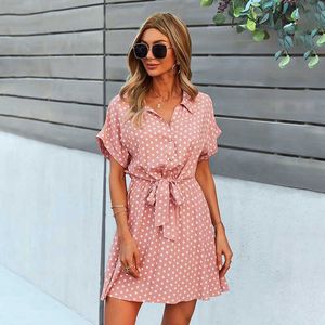 Casual Dresses Dress Summer New Summer Shirt Polka Dot Retro High midja Mini Casual Women's Loose Short Sleeve Single Breasted Slim Robe G230311