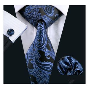 Brudgummen slipsar cummerbunds mens slipsar blå paisely silke hanky manschettknappar set jacquard vävt affärsarbete formellt möte fritid droppe del dhqsp