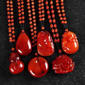 Pendant Necklaces Vintage Ethnic Beeswax Long Necklace Water Drop Flower Gourd Leaves Amber Carved Beaded Women Party Jewelry