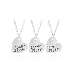 Colares pendentes Chegada Big Sis Média Little Gold Silver Plated Lettering Heart for Sisters Christmas JewelryPenda