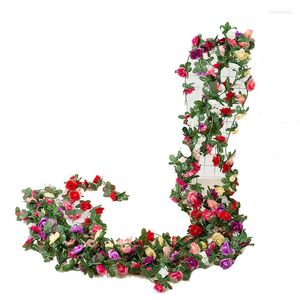 Flores decorativas 2.5m 45 cabeças de mini rosas artificiais videira DIY Casamento Grúhla de grinaldas Home Garden Garden Wall Hanging Rattan Fake