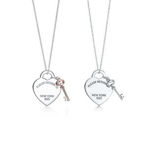 Please Return to New York Heart Key Pendant Necklace Original Sier Love Necklaces Women DIY Charm Jewelry Gift Clavicle Chain High End Brand Designer