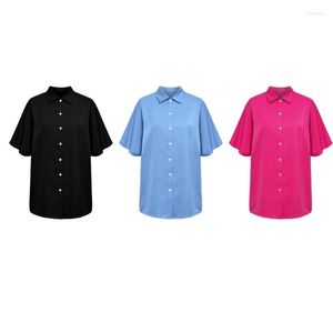 Camisetas femininas 40GC Mulheres de verão Button Up Tunic Blush Batwing Halve Slave Slave Collar deco