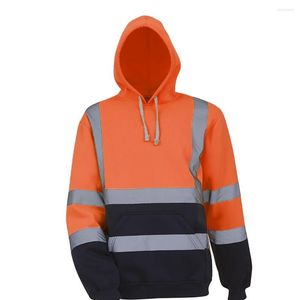 Men's Hoodies Reflective Polar Fleece Hooded Jacket Orange High Visibility Pullover Long Sleeve Sweatshirt