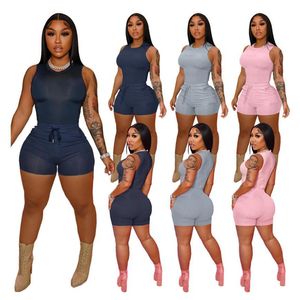 Casual Two Piece Set Solid Womens Tracksuits Summer Girls Outfits Sleeveless Tops Shorts Active Jogger Suits Fashion Sports Wear