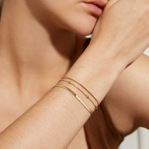 Armband Small Crowd Plated med 14k Real Gold Ins Style Simple and Versatile Hip-Hop Three-Layer Bean Box Snake Chain Armband för kvinnor
