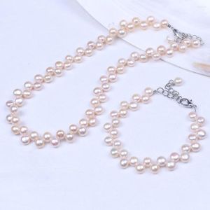 Necklace Earrings Set Pink Bread Real Pearl Chocker Strand And Cute Bracelet In Link&chain Bracelets Women Jewelry