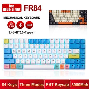 RF84 84 Keys Gaming Mechanical Keyboard BT 5.0/Type C/2.4G Wireless Keyboards PBT Keycap Blue/Brown Switch White Blue Light 3000