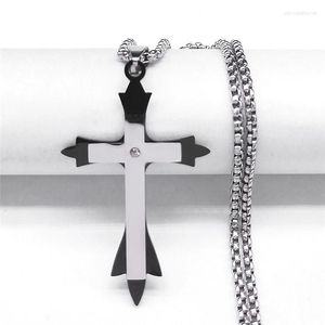 Pendant Necklaces Christian Cross Crystal Stainless Steel Necklace Religious Belief Black Color Statement Men Jewelry Bijoux N9527S07