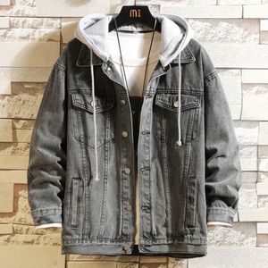 Erkek ceket kapşonlu denim ceket erkekler hip hop kot palto retro jean ceket sokak gündelik bombacı ceket dış giyim hoodies 230311