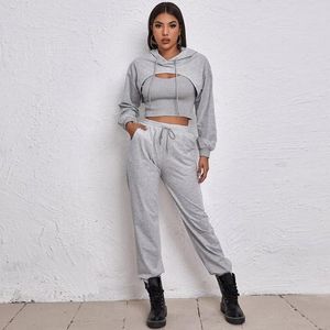 Womens Tracksuits Running Sets Casual Sport Style 3 Pieces Suits Women Spring Summer Vests Hoodies Joggers Tracksuit Sweatpants