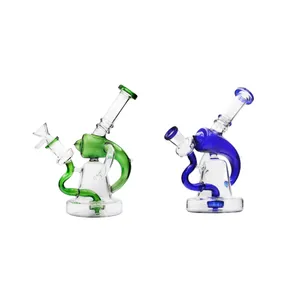 7.48인치 14mm 구부러진 목 샤워 꼭지 퍼크 유리 물 파이프 Bong Dab Rig