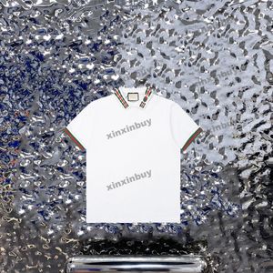 Xinxinbuy Men designer tee t shirt 23ss krage rand brev jacquard kort ärm bomull kvinnor svart vit blå grön aprikos xs-2xl