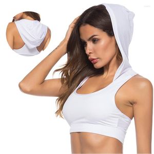 Active Shirts Women Shockproof Sport Bra Black Gym Tank Top Yoga Crop With Hood Workout Vest Fitness Running Lady Outfit