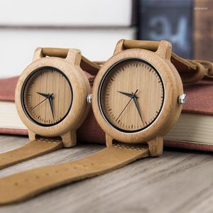 Armbandsur dodo hjortar par kvarts bambu trä klockor mjukt läderband trä timepieces för män kvinnor tittar på personliga gåvor A21-3-4