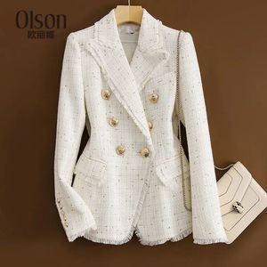 Ternos femininos Blazers feminino casual blazer spring outono de trespassado linha de ouro de ouro design de traje de terno de gabinete