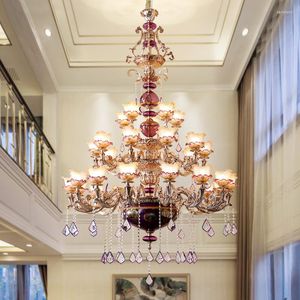 Chandeliers Villa French Duplex Living Room Lamps European Ceramic Hall Crystal Lamp Stairs Three-story Ceiling Chandelier