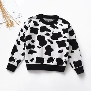 Cardigan Kids Girls Sweater Sweater Spring Autumn Cow Pattern Darm Dark Reck Dear Long Long Pullover sweetwear sweets 230310