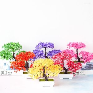 Dekorativa blommor konstgjorda växter tall bonsai liten trädkruka falska krukprydnader hem dekoration el trädgård dekor