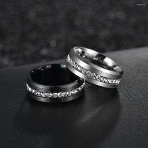 Anéis de casamento de 8mm de aço inoxidável de 8 mm de largura anel de zircão de diamante completo para mulheres banda de noivado Promise Jóias Tamanho 6-13