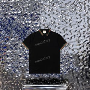 Xinxinbuy Men Designer Tee T Shirt 23SS Collar Stripe Letter Jacquard Short Sleeve Cotton Women