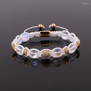 Strand Design Moonstone CZ Pave Ball Handmade Briaded Cord Adjustable Macrame Bracelet For Men Women