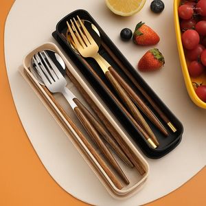 Set di stoviglie Set di posate portatili in stile coreano Bacchette di cucchiaio di legno imitazione con confezione regalo Stoviglie da campeggio da viaggio all'aperto