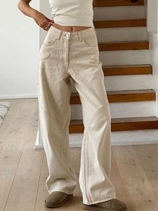 Jeans da donna HOUZHOU Jeans beige Pantaloni larghi da donna in denim casual Pantaloni a gamba larga vintage a vita alta Classic Streetwear Moda Autunno Donna 230311