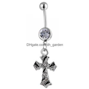 Navel Bell Button Rings D0791F Cross Belly Ring Clear Color Drop Delivery Jewelry Body Dhgarden Dhkrx