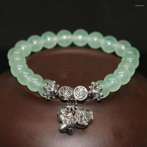 Strand Fashion jasny, wysokiej jakości oryginalny design zielony chalcedony Stone Jades Kobiet Bransoletka 8mm okrągłe koraliki biżuteria 7,5 cala B2041