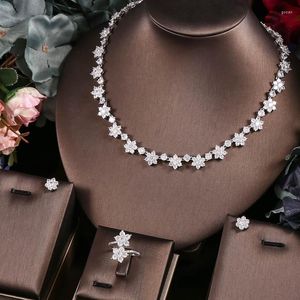 Necklace Earrings Set Clear Zirconia Small Flower 18KWG Cubic Zircon Wedding Jewelry Promotion Nickel Free Factory Price