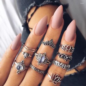 Wedding Rings Bohemia Antique Gold Elephant Flower Rose Heart Crown Carved Set Knuckle Finger Midi Ring For Women Jewelry