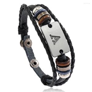 Charm Bracelets Punk Fashion Beaded Leather Bracelet For Men Letter A Name Accessories Jewelry Stainless Steel Adjustable Personality