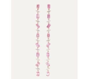 Pangola di Baguette ghiacciata di alta qualità CZ Pink White Cubic Zirconia Naperone lunghe donne pendenti