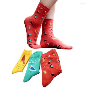 Calzini da donna! 3 paia da donna corto estate autunno moda carino ragazze calzino casual cartone animato uccelli divertente felice cotone Meias Sox