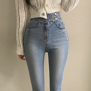 Kadın Kot Mavi Seksi Kadın Kot Street Street Yüksek Belli Bahar Sıska Pantolon Elastik Denim Bayanlar Yaz Ayak Bileği Uzunluk Pantalonlar Mujer 230311