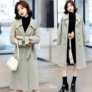 Trench feminina casacos mulheres lã Long Coat 2023 Spring Office Office Lady Winderbreakers Cardigans de peito duplo Phyl22