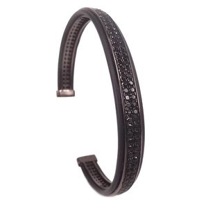 Armreif Anil Arjandas Herren-Armband aus Leder, schwarz, vergoldet, Mikropflaster mit CZ, offen, Pulseira FemininaBangleBangle