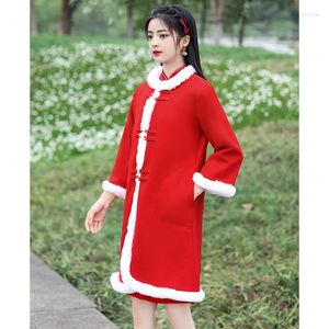 Ubranie etniczne chiński styl qipao ulepszony Cheongsam zima długotropijany młoda retro moda czerwona dziewczyna sukienka nowoczesne kobiety