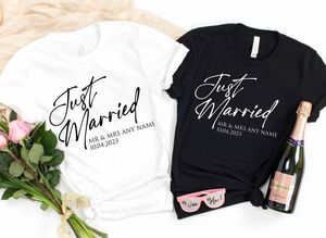 Kamicowa koszulka właśnie poślubiła spersonalizowany mąż i żona pary poślubne w końcu pasują do koszulki ślubnej 100cotton Streetwear Goth Y2K 230311
